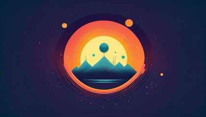 Fototapeta premium Energy, minimalist illustration of a planet rising from the earth
