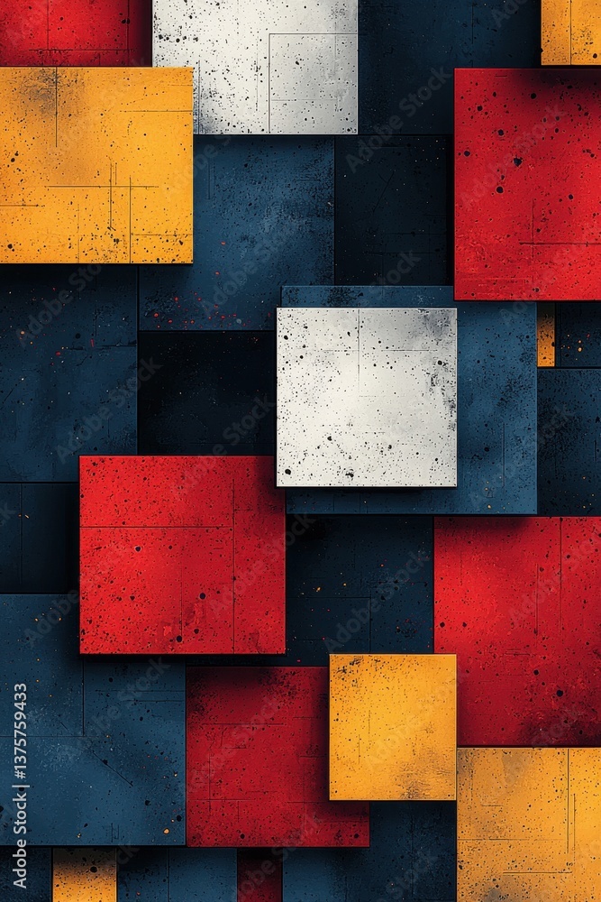 Poster abstract geometric artwork with overlapping colorful textured square shapes