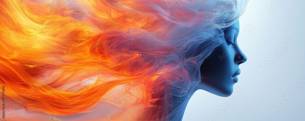 Poster abstract fusion of flowing elements in fiery and tranquil colors