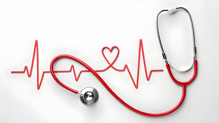 Stethoscope in ECG Shape. Symbol of Heart Health and Cardiology