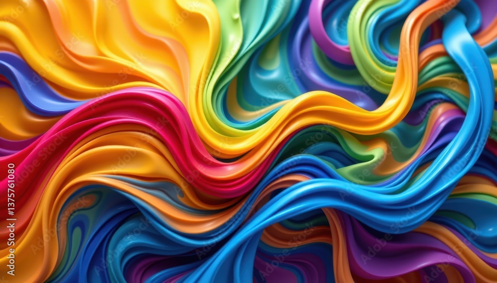 Poster ribbons of color visualize ribbons made of liquid color that intertwine and flow together, creating 