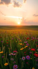 Naklejka premium Vibrant Wildflower Sunset Landscape