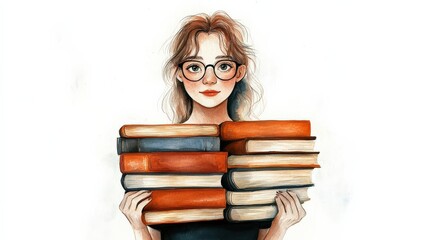 This image features a focused student carrying a stack of books, embodying the pursuit of knowledge and the weight of academic responsibility with a touch of youthful curiosity.