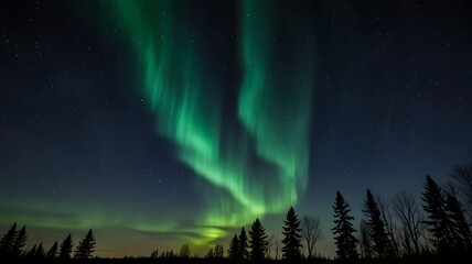 aurora sky with tree shadows in the distance