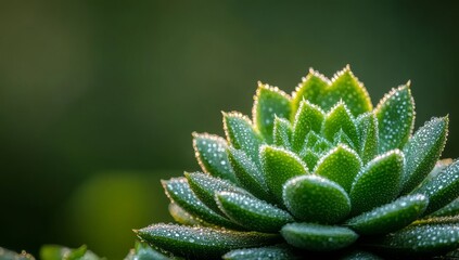Fototapeta premium A lush green succulent, its leaves shimmering with morning dew, capturing the essence of natural beauty