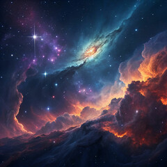 Naklejka premium A breathtaking cosmic-inspired background with swirling nebulae and shimmering stars, creating a mesmerizing celestial scene.