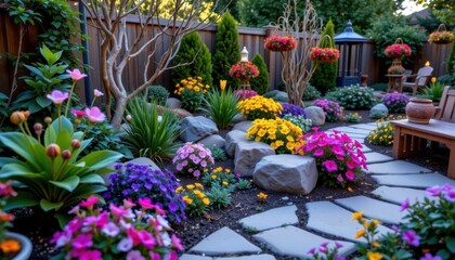 Celestial Garden Design a galaxy themed garden with swirling cosmic plants and sparkling star like flowers.