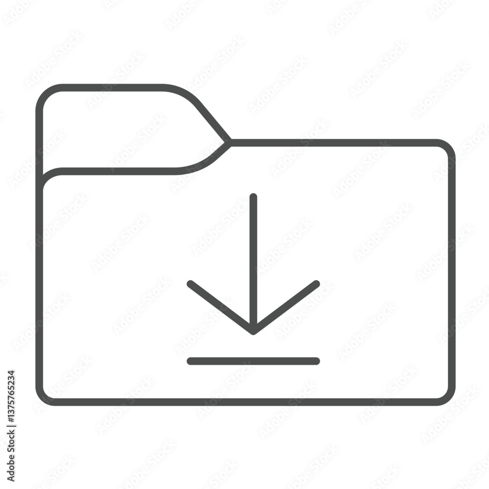 Poster downloads folder thin line icon, windows pack concept. vector graphics. folder with down arrow, down