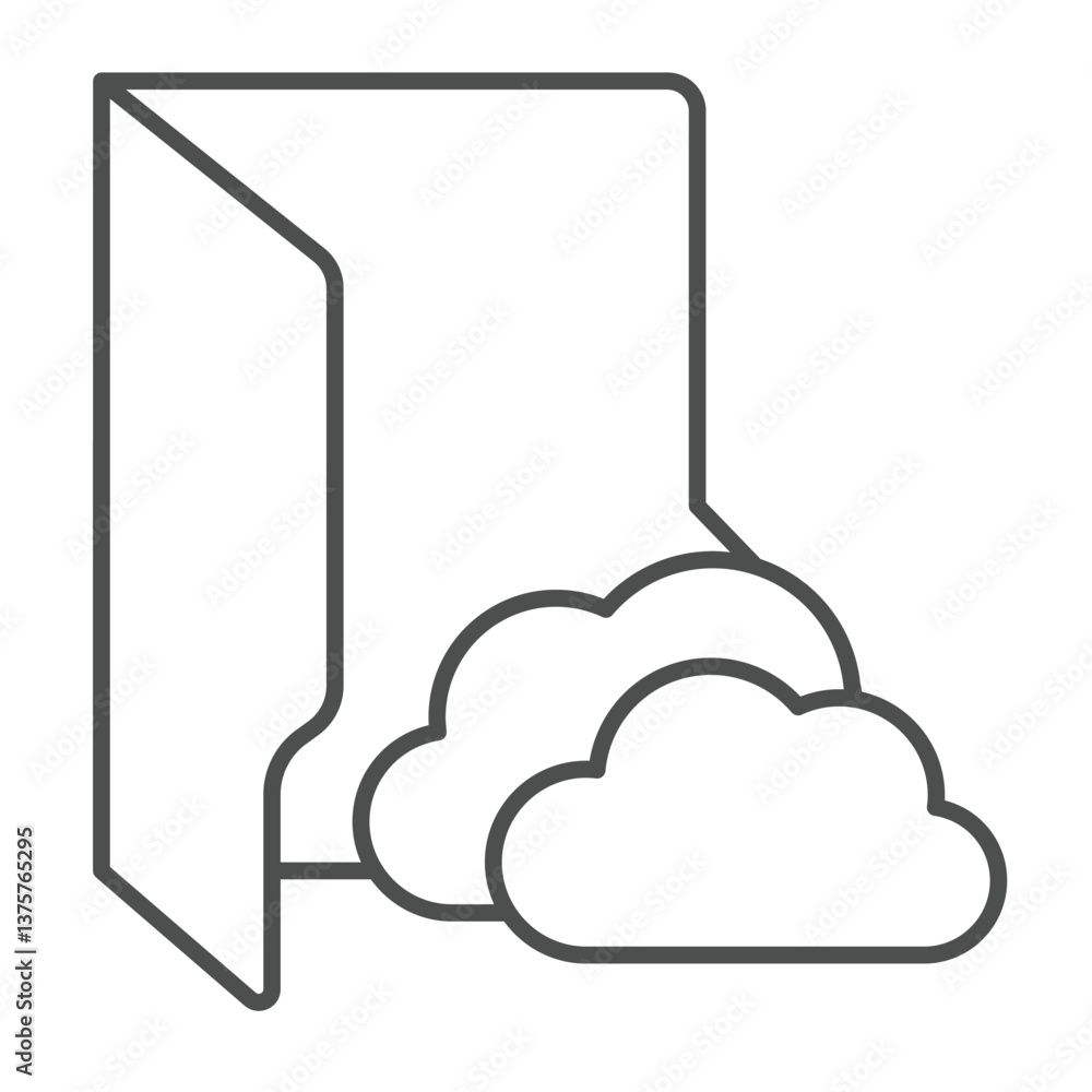 Poster cloud folder thin line icon, windows pack concept. vector graphics. folder with cloud storage, remot