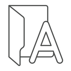 Font folder thin line icon, windows pack concept. Vector graphics. Folder with first alphabet letter, typography sign on white background, outline style icon for mobile or web design.
