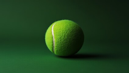 A single tennis ball positioned on a bright green background, representing themes of sport, leisure, and competition