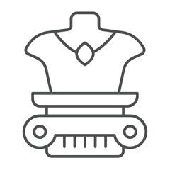 Column with woman torso thin line icon, city museum concept. Vector graphics. Woman statue with medallion sign on white background, outline style icon for mobile or web design.