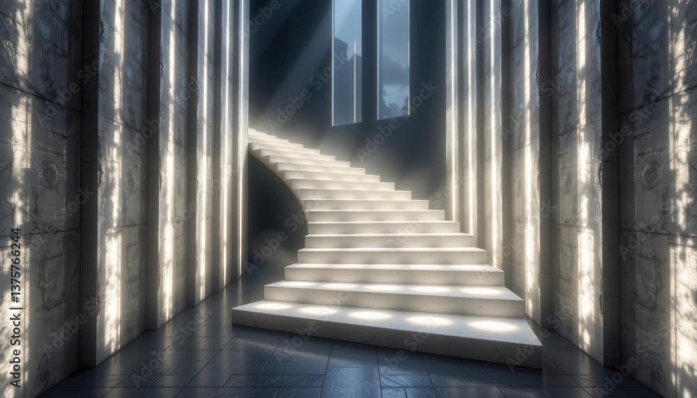Poster ethereal light path imagine a staircase made of light, glowing softly and creating reflections in a 