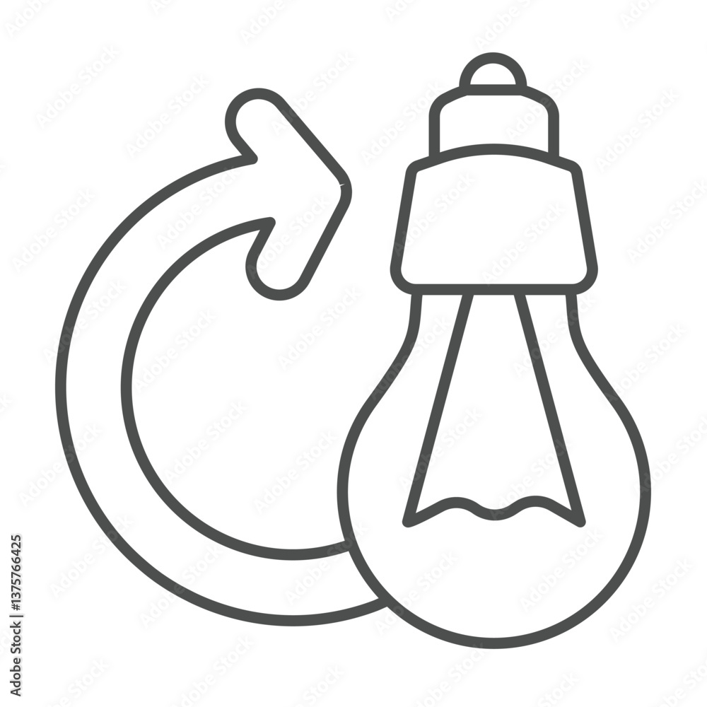 Aufkleber light bulb and replace arrow thin line icon, electrician service concept. vector graphics. replacing
