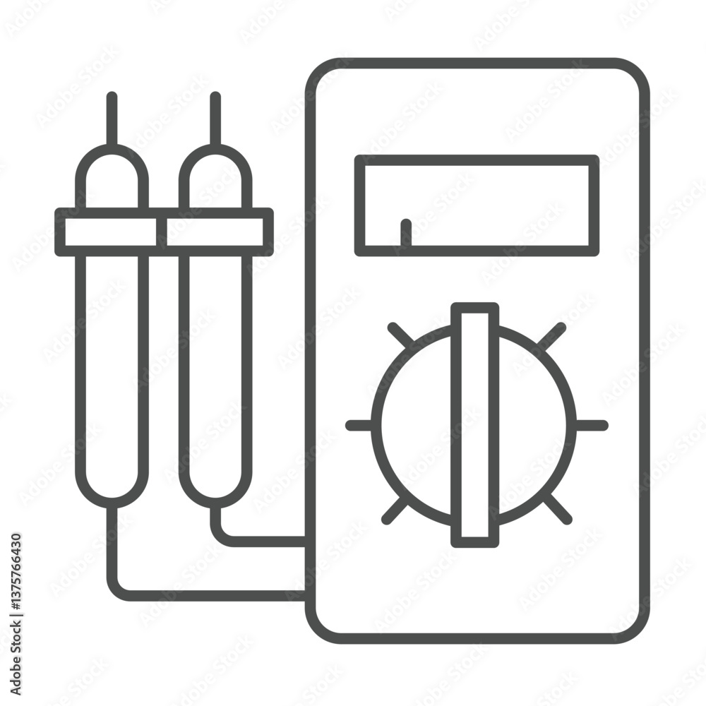Poster portable multimeter with pencil tester thin line icon, electrician service concept. vector graphics.