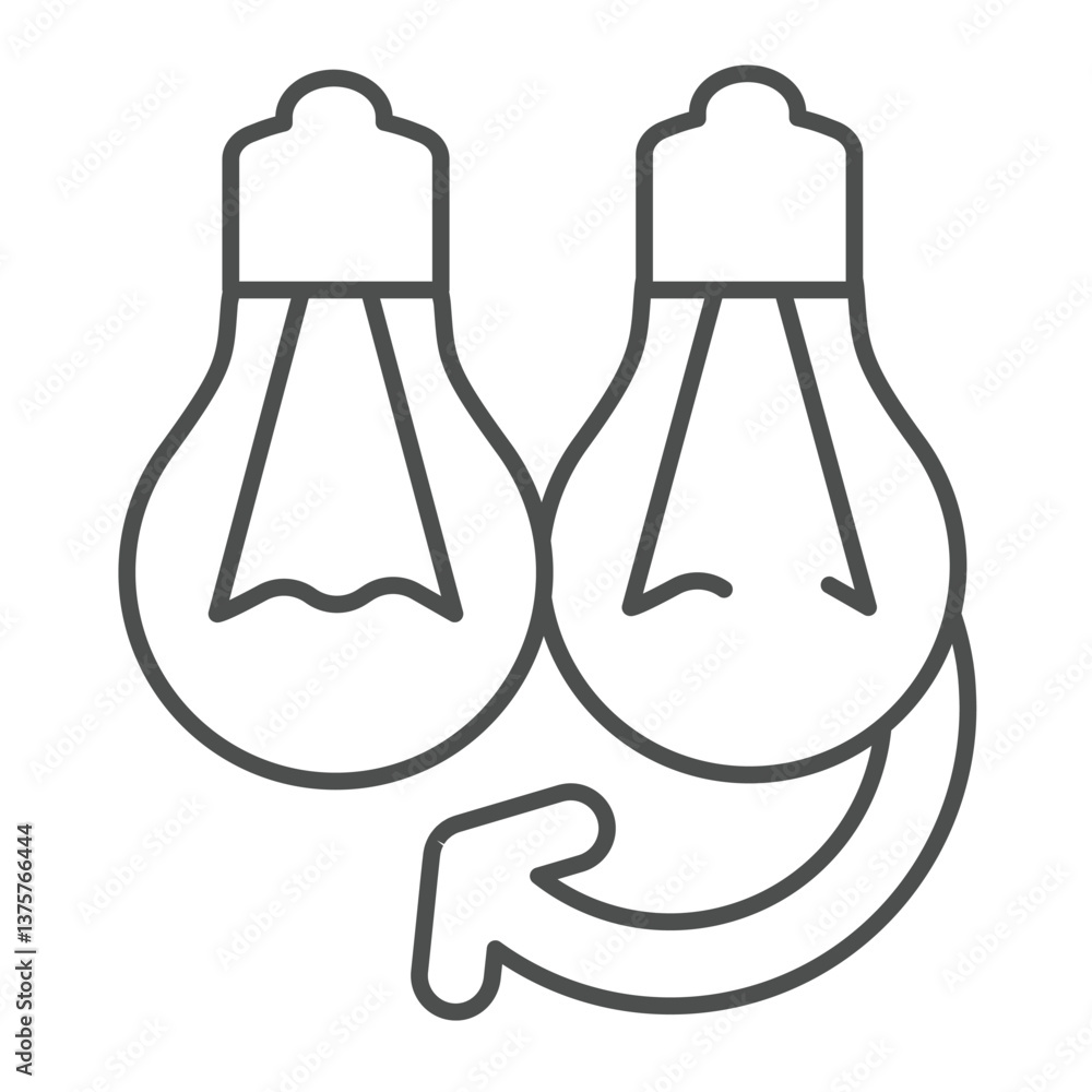 Poster light bulbs and replace arrow thin line icon, electrician service concept. vector graphics. replacin