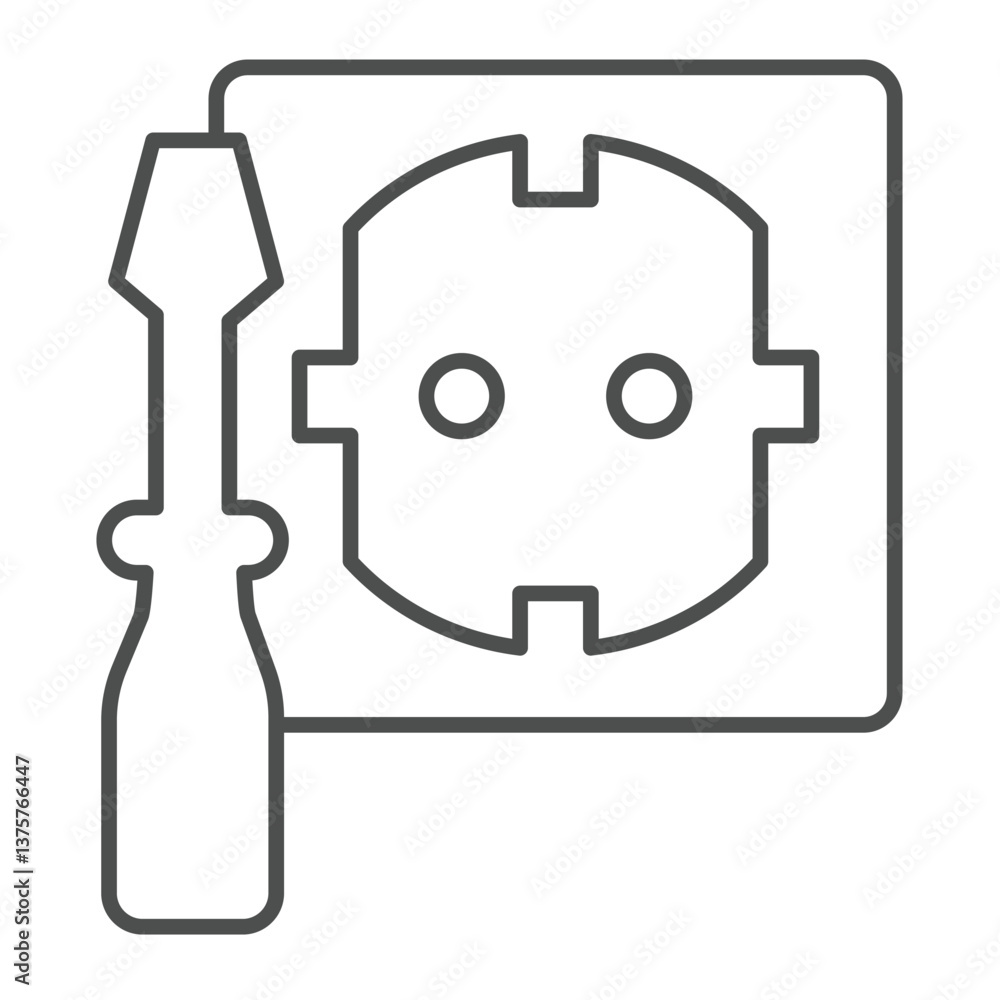 Poster screwdriver with socket thin line icon, electrician service concept. vector graphics. socket for ele