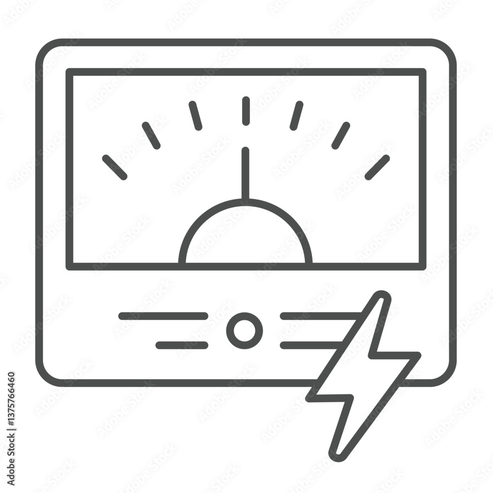 Poster voltmeter with lightning thin line icon, electrician service concept. vector graphics. electrical me