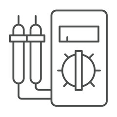 Portable multimeter with pencil tester thin line icon, electrician service concept. Vector graphics. Measuring instrument sign on white background, outline style icon for mobile or web design.