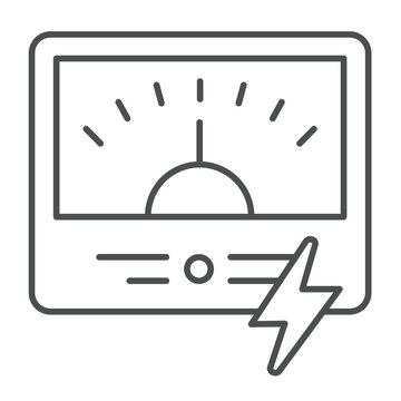 recommend clip art: Voltmeter with lightning thin line icon, electrician service concept. Vector graphics. Electrical measuring, tester device sign on white background, outline style icon for mobile or web design.