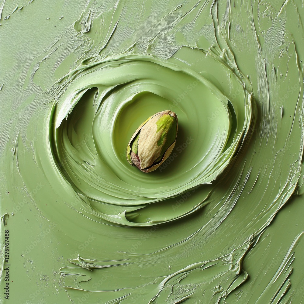Aufkleber a close-up of a single pistachio nut surrounded by smooth, green paste, creating a visually striking