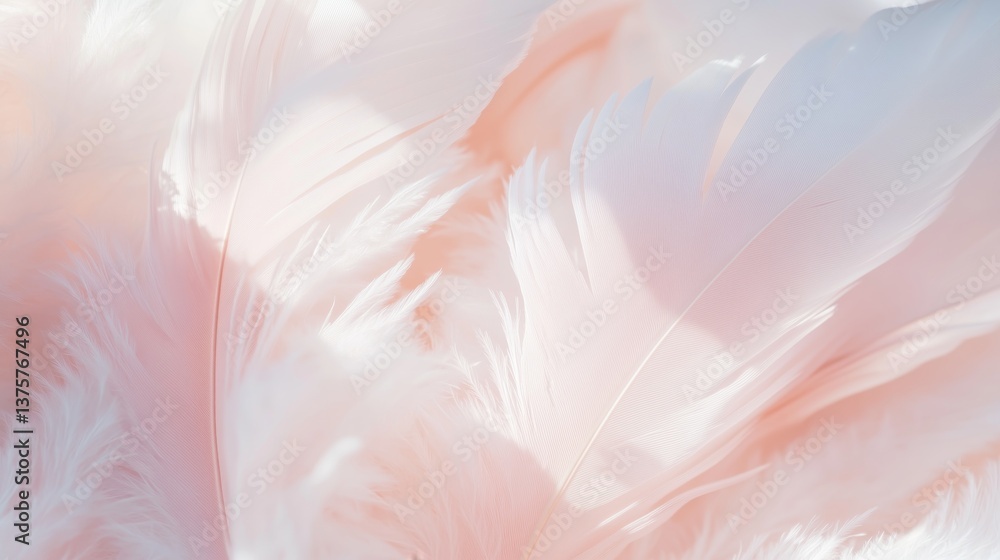 Poster close-up of delicate pink feathers displaying intricate texture and softness.