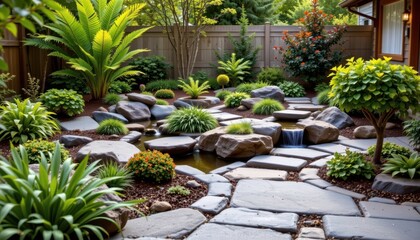 Obraz premium Serene Zen Garden Design a tranquil Zen garden with carefully arranged rocks, soothing water features, and serene greenery.