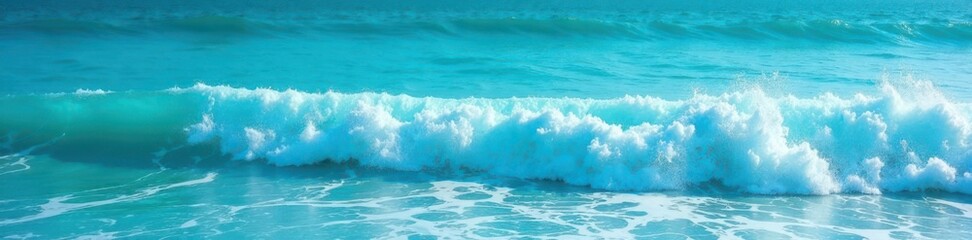 Obraz premium Turquoise ocean waves with foam on blue surface, ocean, ocean waves