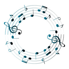 Music notes background, round musical frame, vector illustration.