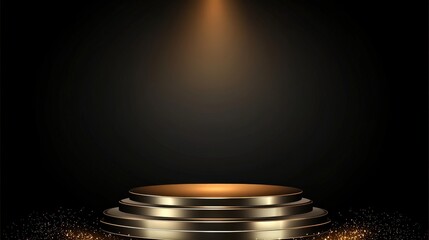An elegant gold spotlight stage on a dark background, designed to highlight performances, events, or announcements, creating an atmosphere of anticipation and grandeur.