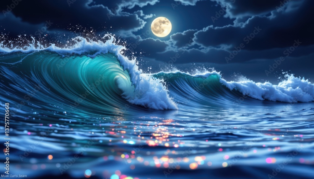 Poster mystical ocean waves imagine ocean waves flowing with iridescent colors, creating mesmerizing patter