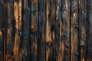 Fototapeta premium Burnt wood texture with bold charred aesthetic, showcasing deep black and rich brown tones. This striking surface adds unique character to any design