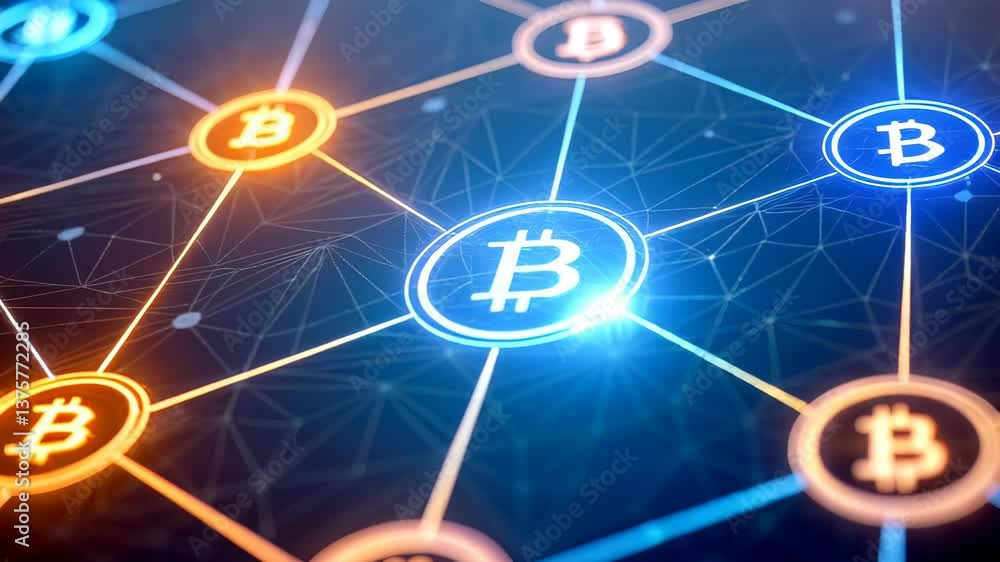 Poster financial services investing concept. digital representation of blockchain technology with interconn