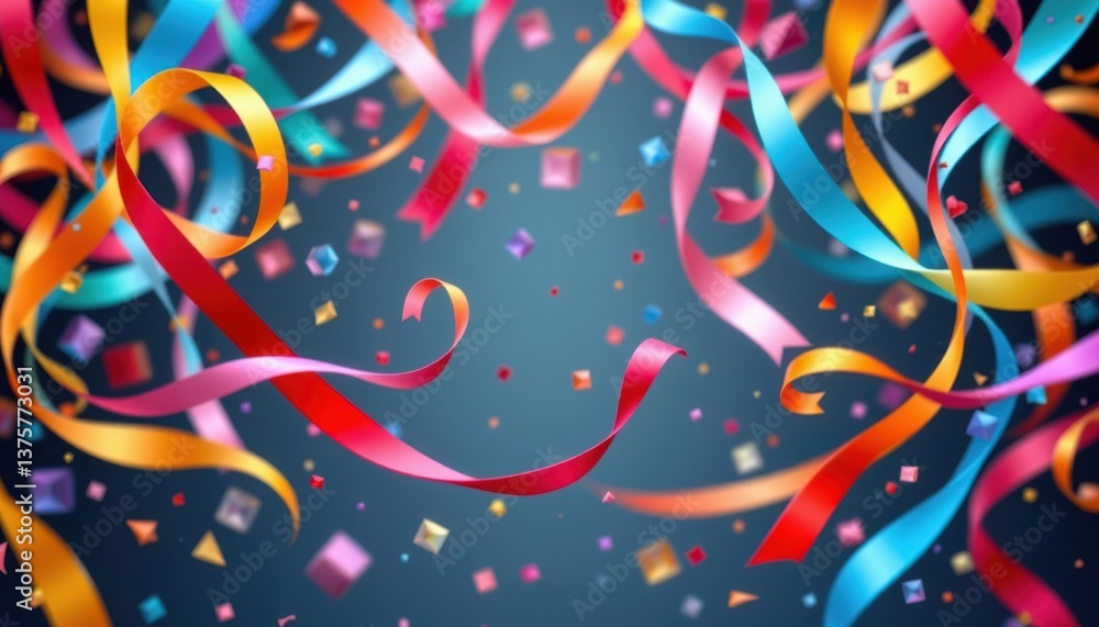 Poster whimsical ribbon dance create an image of colorful ribbons dancing through the air, intertwining and