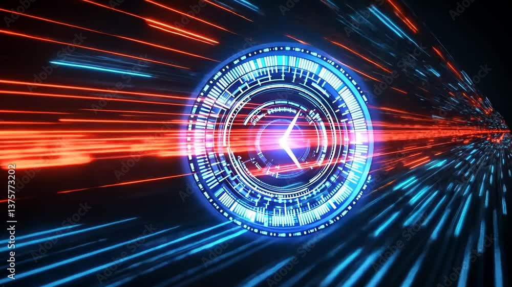 Poster abstract clock with speed lines concept for future technology and time travel