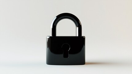 Secure Enclosure: A close-up depiction of a classic black padlock, presented with sleek design and polished surface, symbolizing security, access control and protection.