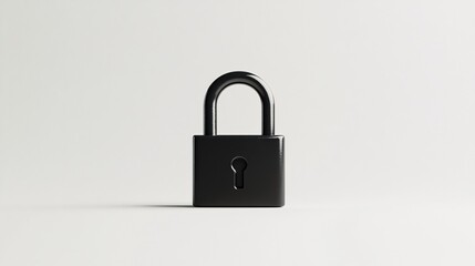 Fototapeta premium Security in Focus: A close-up shot highlights a sleek, black padlock against a smooth, minimalist backdrop, emphasizing concepts of safety, privacy, and protection.