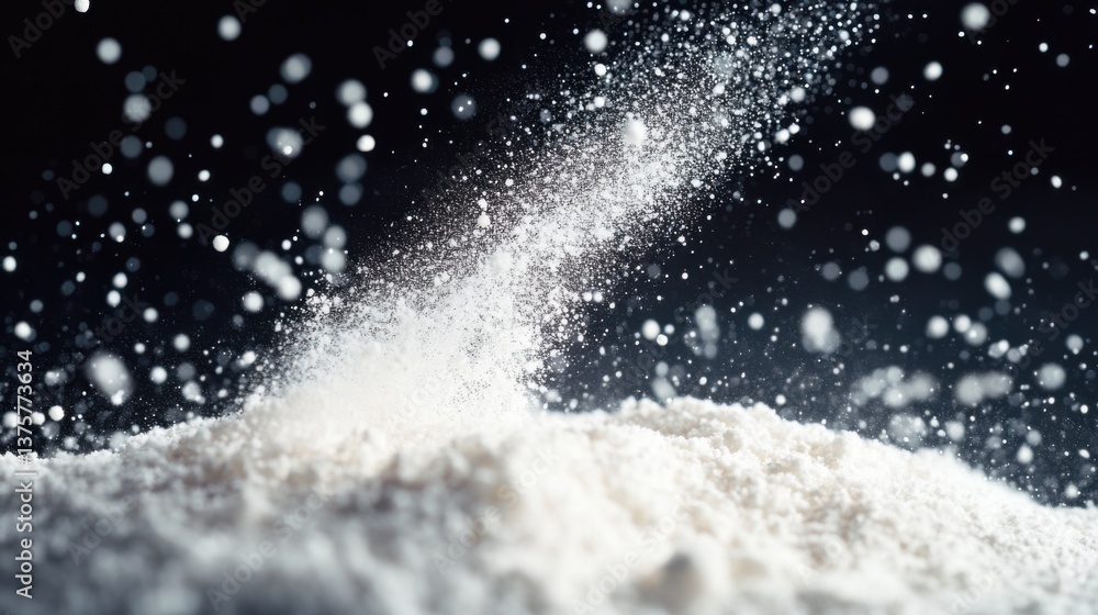 Aufkleber a close-up image of fine white powder, with particles suspended in the air, creating a dynamic and v