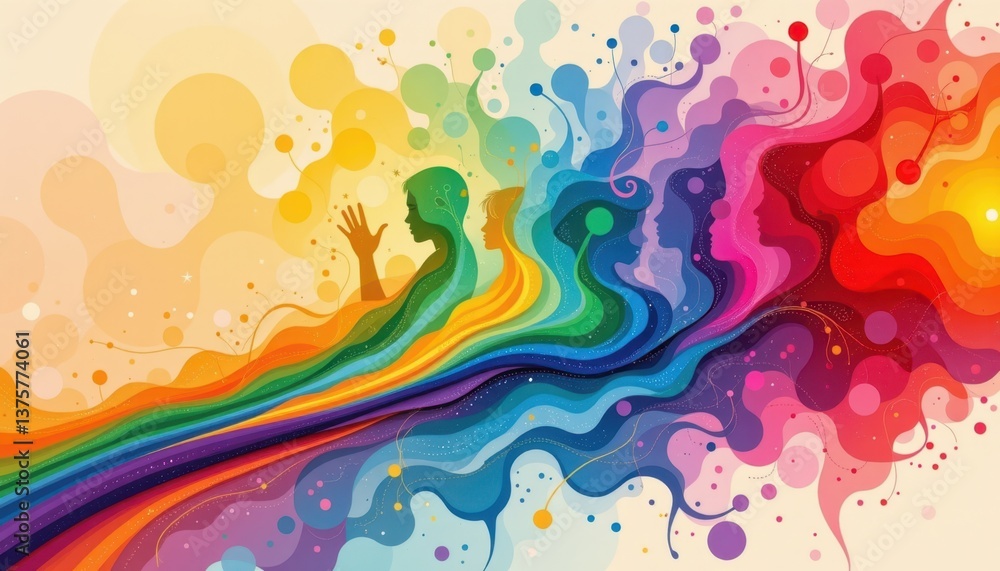 Poster emotional color spectrum illustrate a spectrum of colors that embody different feelings, each flowin