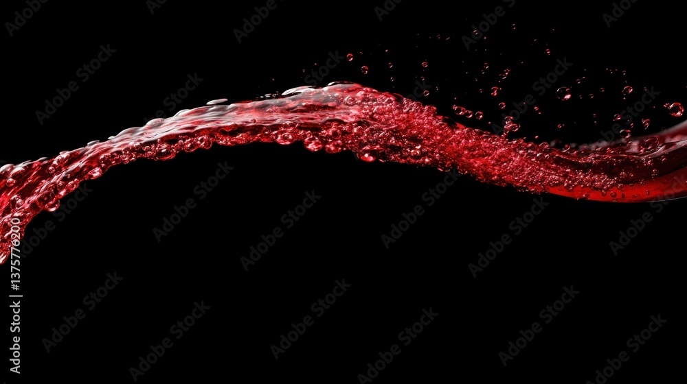 Aufkleber red liquid flows in a vibrant arc, creating a captivating splash effect against a dark backdrop, sho