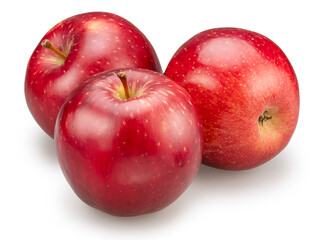 Three ripe red apples on white background. File contains clipping path.