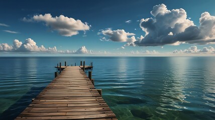 Obraz premium View of the wooden pier from the beach.