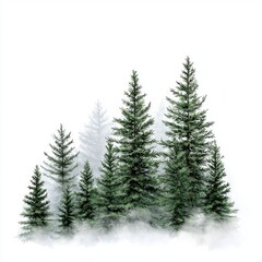 Misty Evergreen Forest Tall Coniferous Trees in Fog