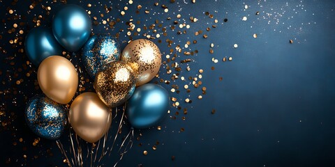 Graduation celebration background with metallic balloons and confetti, for school event flyers, academic achievement visuals or student party designs, postcards, congratulations