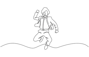 Continuous line drawing of happy man boy children dancing and jumping, Modern illustration of happy family parents dancing with children. Suitable for card design.