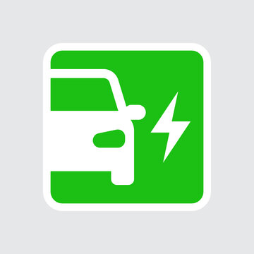 Electric car icon, EV car vehicles charging point square sign, Eco friendly vehicle concept, Vector illustration