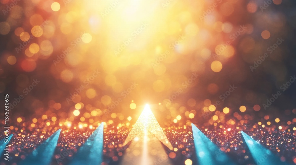Poster shimmering golden light reflects off a textured surface featuring directional patterns, creating an 