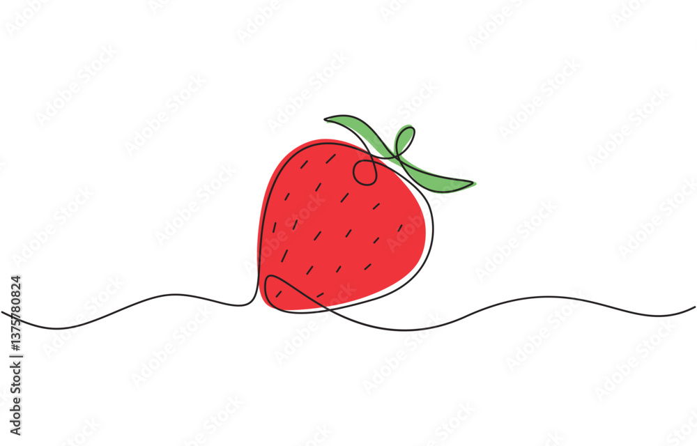Poster vector illustration with continuous line drawing strawberries, strawberry in continuous line drawing