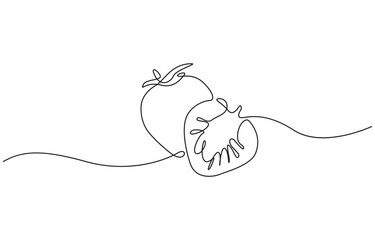 Vector illustration with continuous line drawing Strawberries, Strawberry in continuous line drawing. Simple design for food and nutrition concepts.