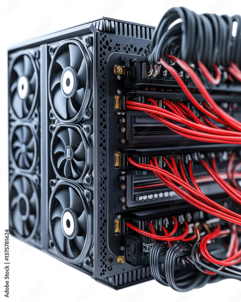 Fototapete transparent background image isolate into png. high performance computer system with red cables and 